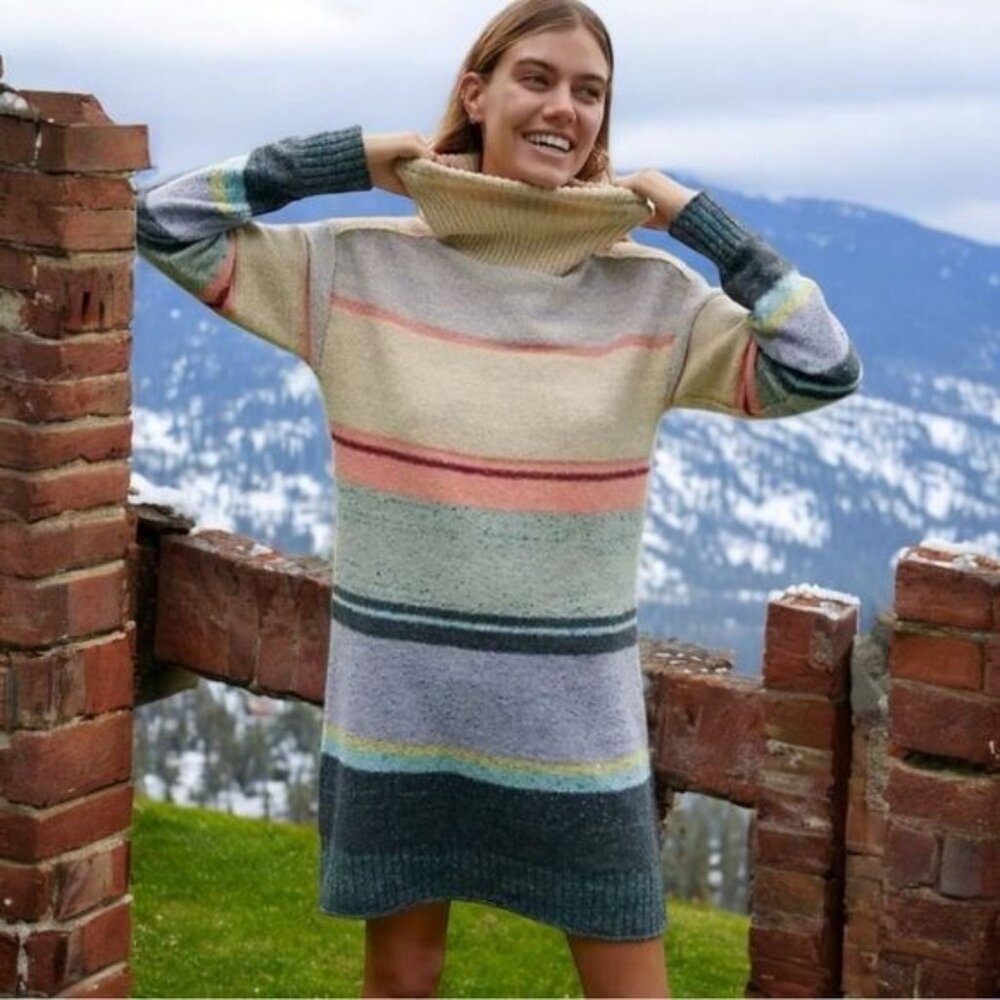 Anthropologie Daily Practice Colorful Turtleneck Sweater Dress‎ Cozy Feminine XL